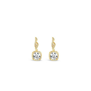 Absolute CZ Cushion Drop Earrings, Gold