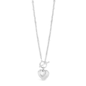 Absolute Double Heart Pendant T-Bar Necklace, Silver