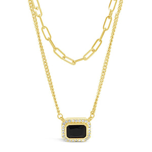 Absolute Double Row Halo Pendant Necklace, Gold & Black