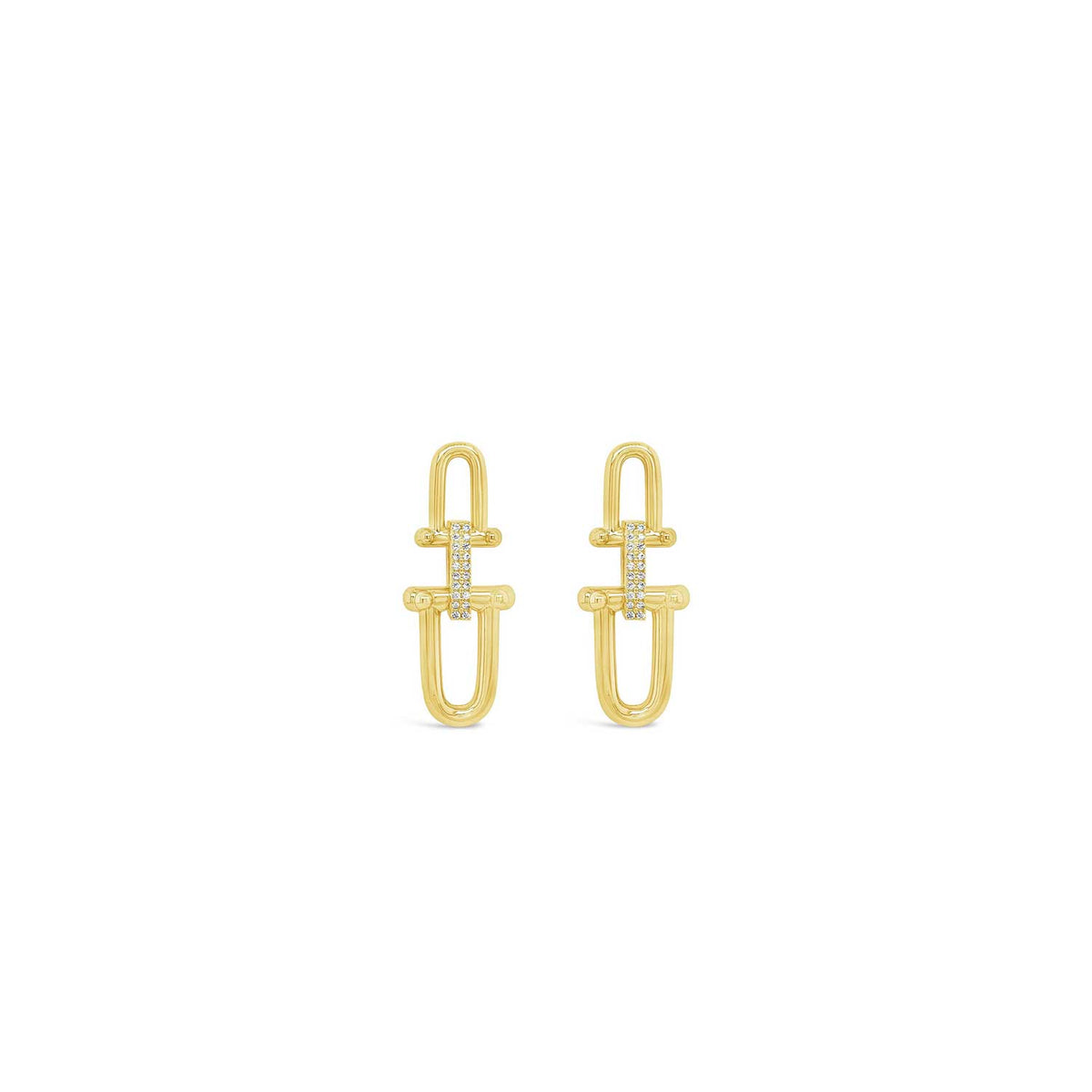 Absolute Chunky Oval CZ Link Earrings, Gold
