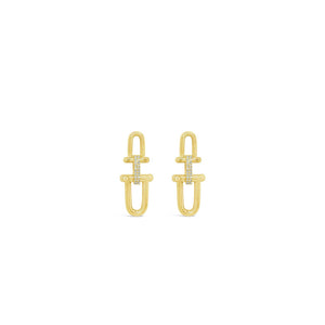 Absolute Chunky Oval CZ Link Earrings, Gold