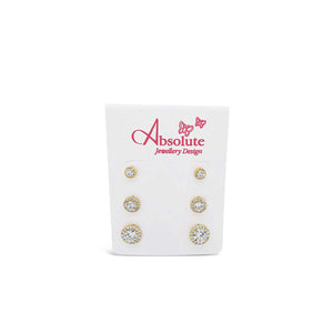 Absolute Set of 3 Halo Stud Earrings, Gold