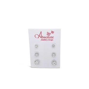 Absolute Set of 3 Halo Stud Earrings, Silver