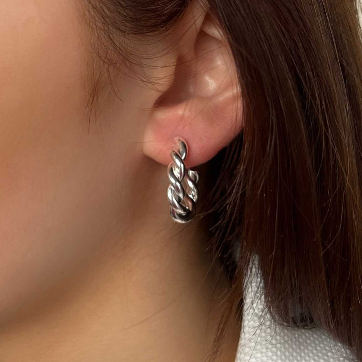 Absolute Chunky Twist Hoop Earrings, Silver