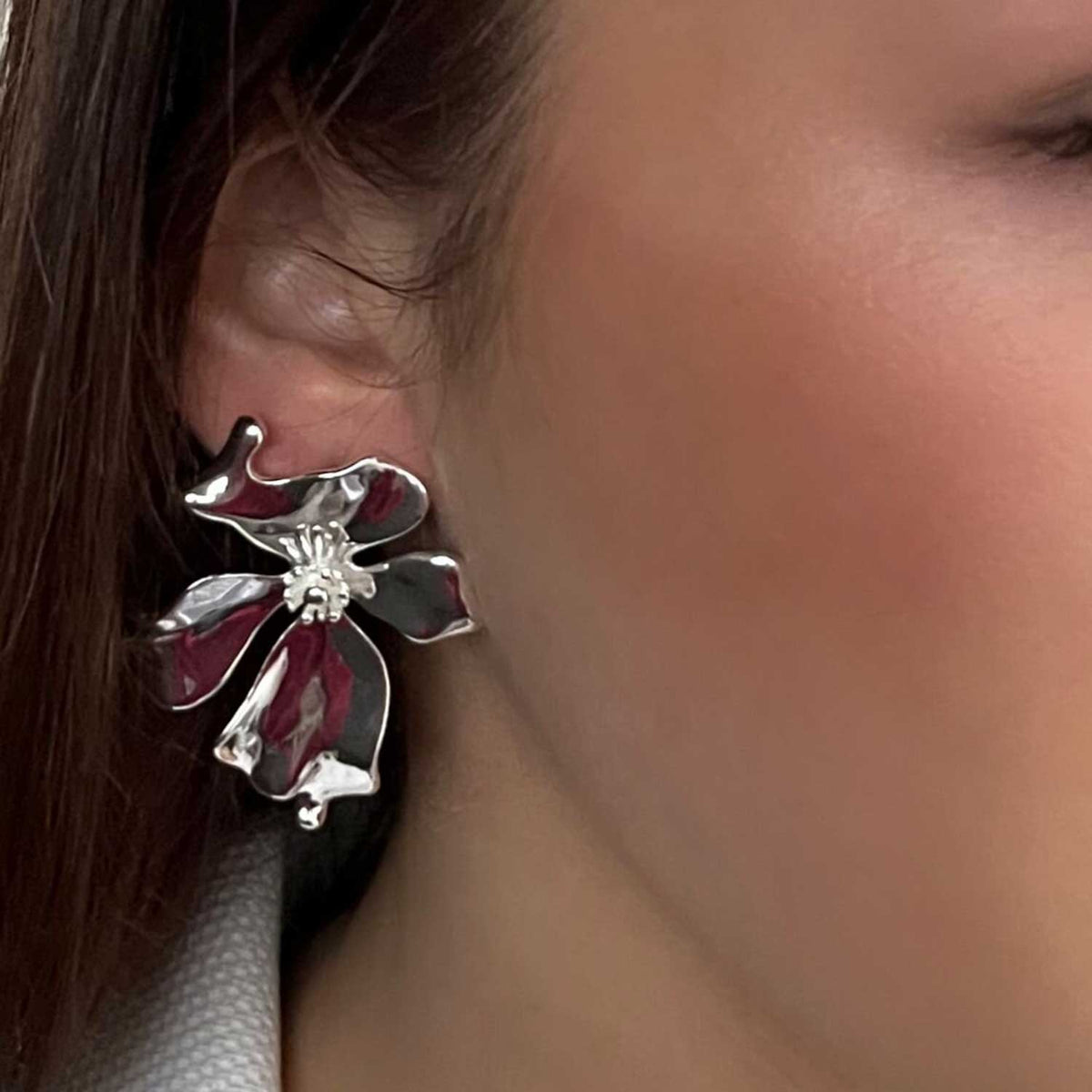 Absolute Flower Statement Earrings, Silver