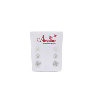 Absolute Set of 3 Flowers & Pearl Earrings, Silver
