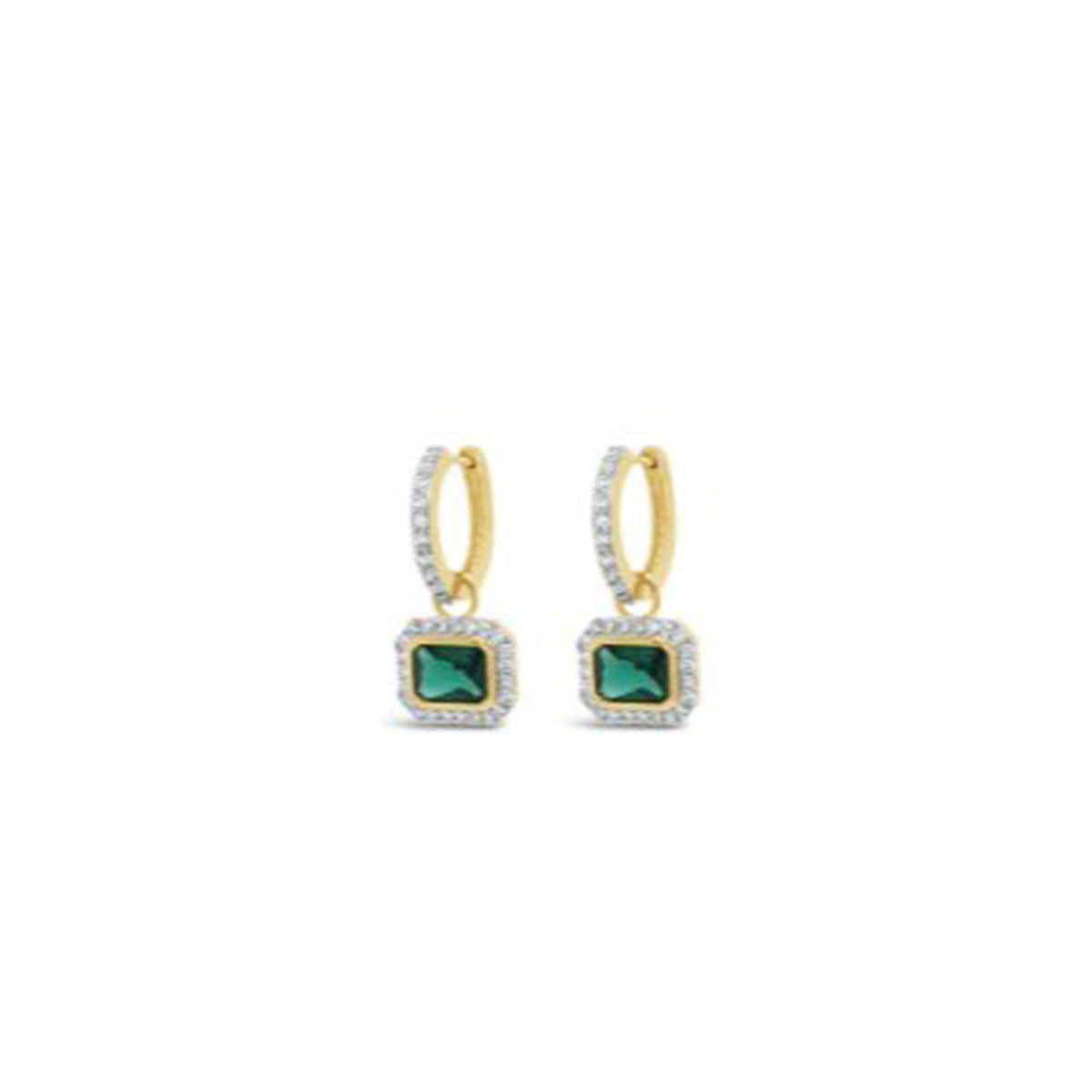 Absolute Emerald Charm Hoop Earrings, Gold