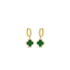Absolute Emerald Petal Charm Hoop Earrings, Gold