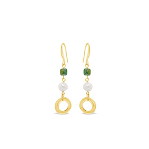 Absolute Green Bead & Pearl Drop Earrings, Gold
