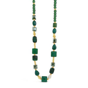 Absolute Green & Pearl Beaded Necklace, Gold