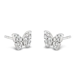 Absolute Kids CZ Butterfly Earrings, Silver