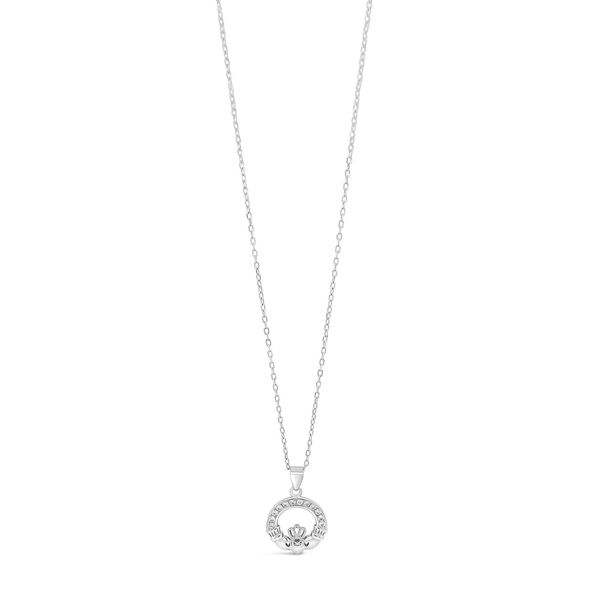 Absolute Kids CZ Claddagh Pendant Necklace, Silver