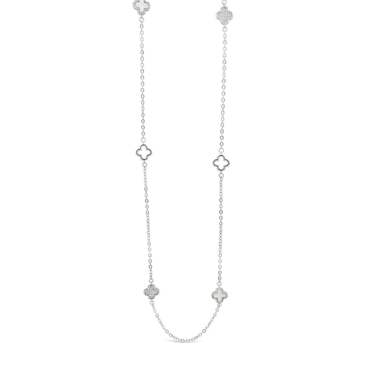 Absolute Mother of Pearl Clover Long Necklace, Silver