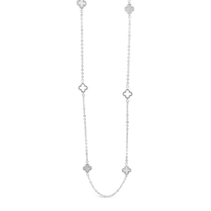 Absolute Mother of Pearl Clover Long Necklace, Silver
