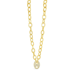 Absolute CZ Oval Disc Chain Link Necklace, Gold