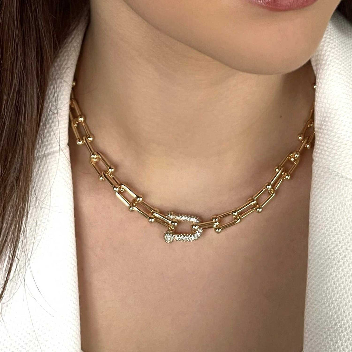 Absolute Oval CZ Link Necklace, Gold