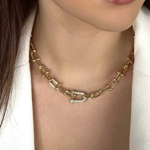 Absolute Oval CZ Link Necklace, Gold