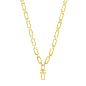 Absolute Chunky Oval CZ Link Necklace, Gold