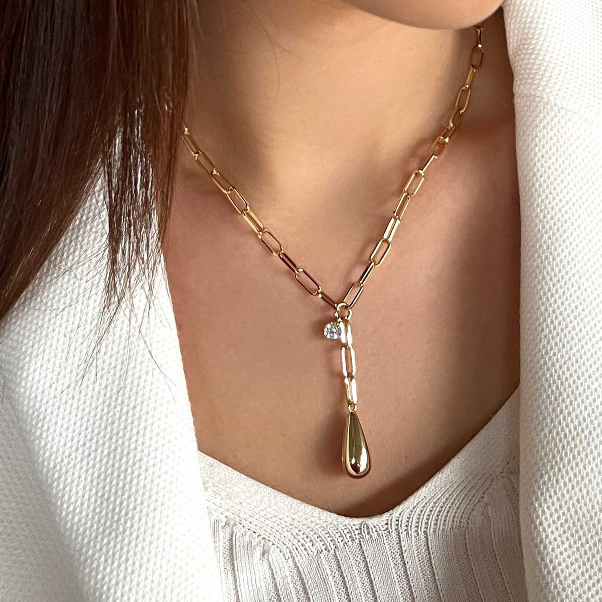 Absolute Teardrop Chain Link Necklace, Gold