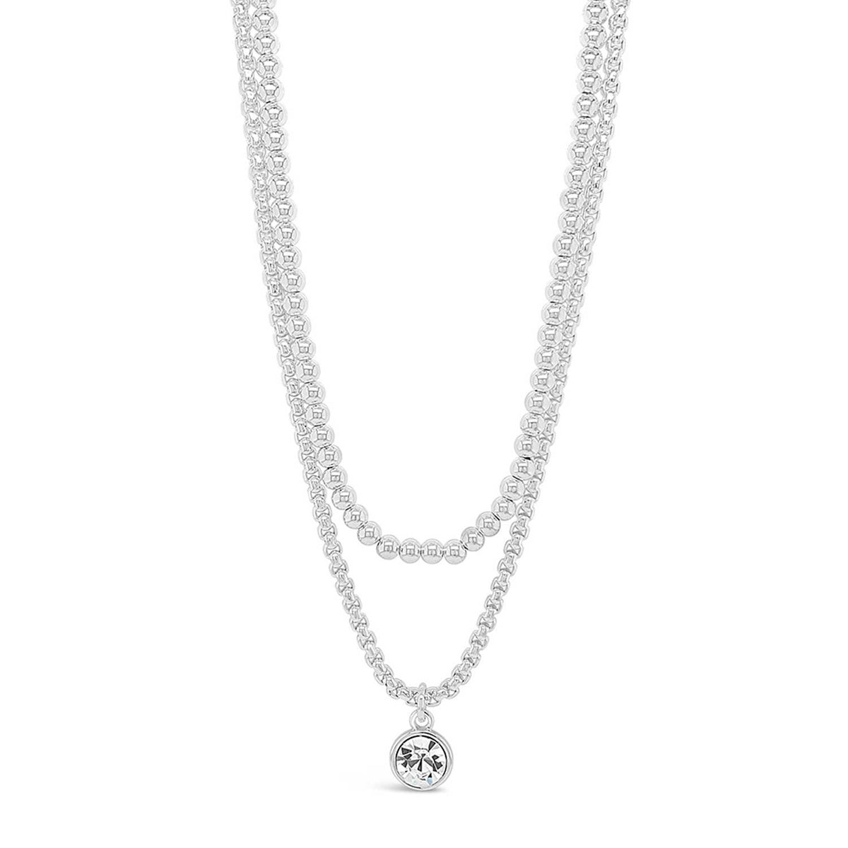Absolute Double Layer CZ Pendant Necklace, Silver