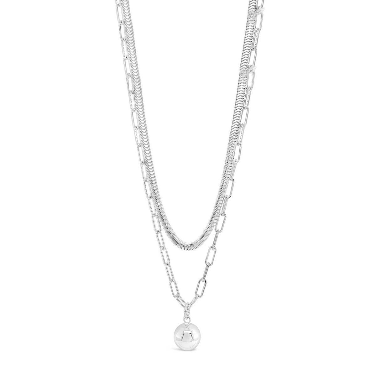 Absolute Double Layer Ball Pendant Necklace, Silver
