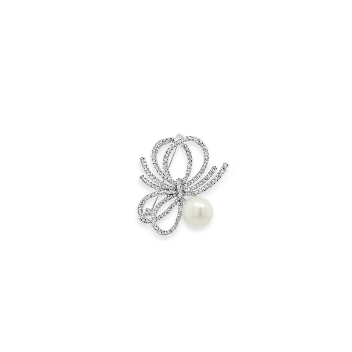 Absolute Pearl Bow Brooch, Silver