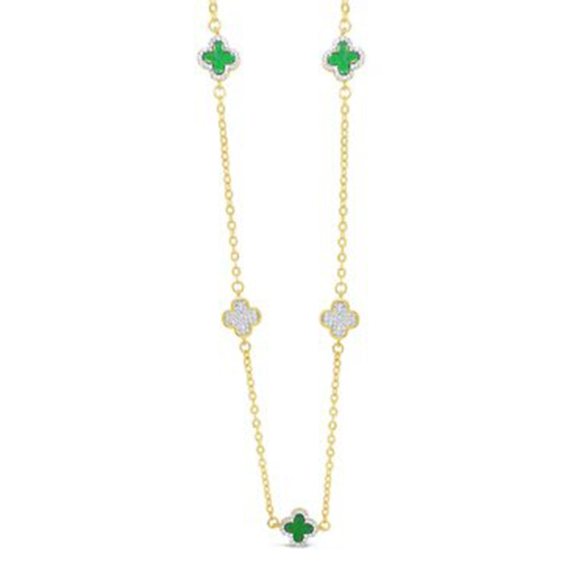 Absolute Pearl & CZ Emerald Petal Necklace, Gold