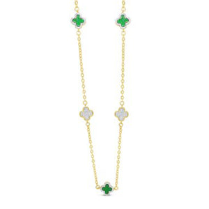 Absolute Pearl & CZ Emerald Petal Necklace, Gold