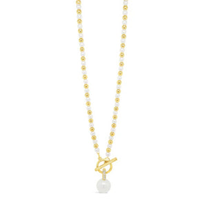 Absolute Pearl Pendant T-Bar Necklace, Gold