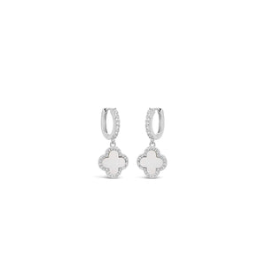 Absolute Pearl Petal Charm Hoop Earrings, Silver