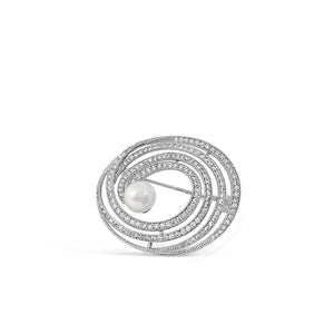 Absolute Pearl Swirl Brooch, Silver