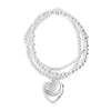 Absolute Set of 3 Double Heart Charm Stacking Bracelets, Silver
