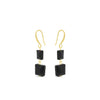 Absolute Black Square Bead Drop Earrings, Gold