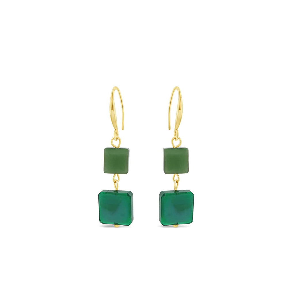 Absolute Green Square Bead Drop Earrings, Gold McElhinneys