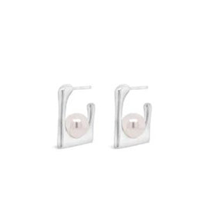 Absolute Square Pearl Hoop Earrings, Silver