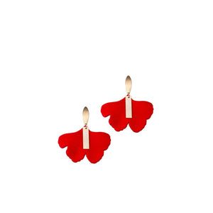 Angela D’Arcy Gingko Leaf Earrings, Red & Gold