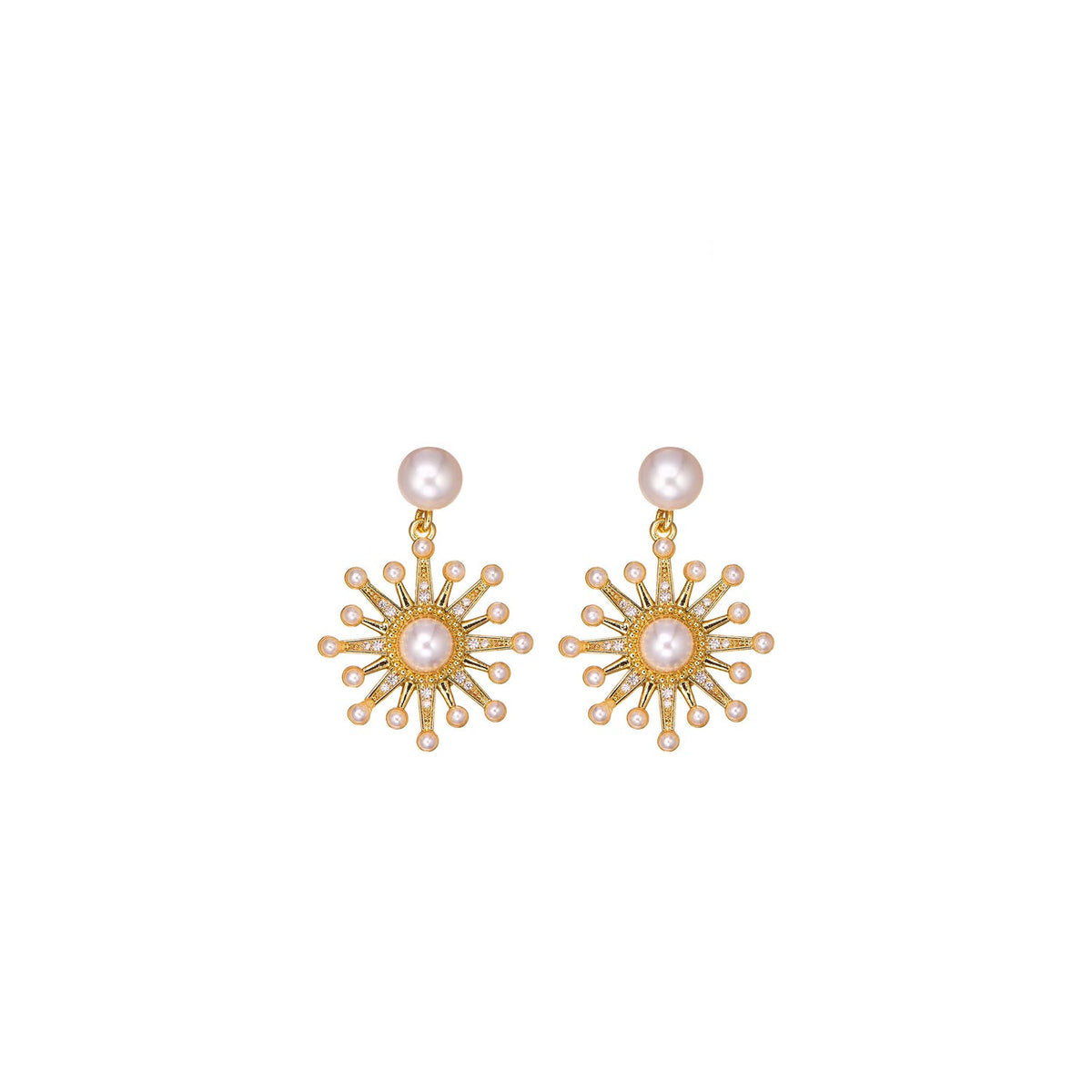 Angela D’Arcy Pearl Burst Drop Earrings, Gold