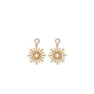 Angela D’Arcy Pearl Burst Drop Earrings, Gold