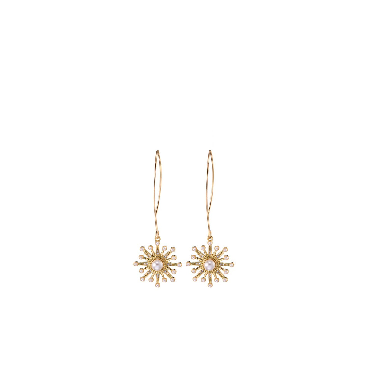 Angela D’Arcy Pearl Burst Hook Earrings, Gold