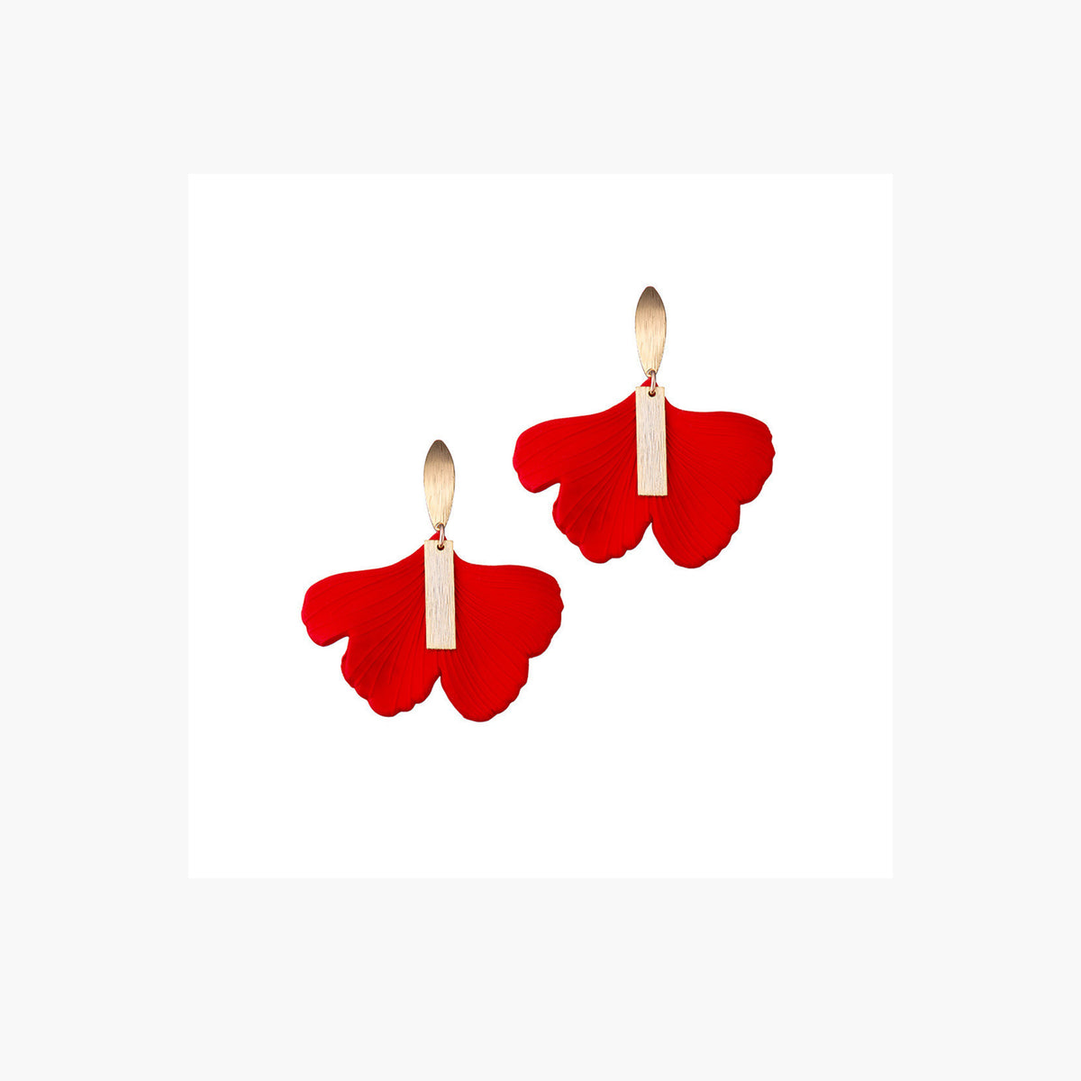 Angela D'Arcy Red Gingko Leaf Earrings, Gold