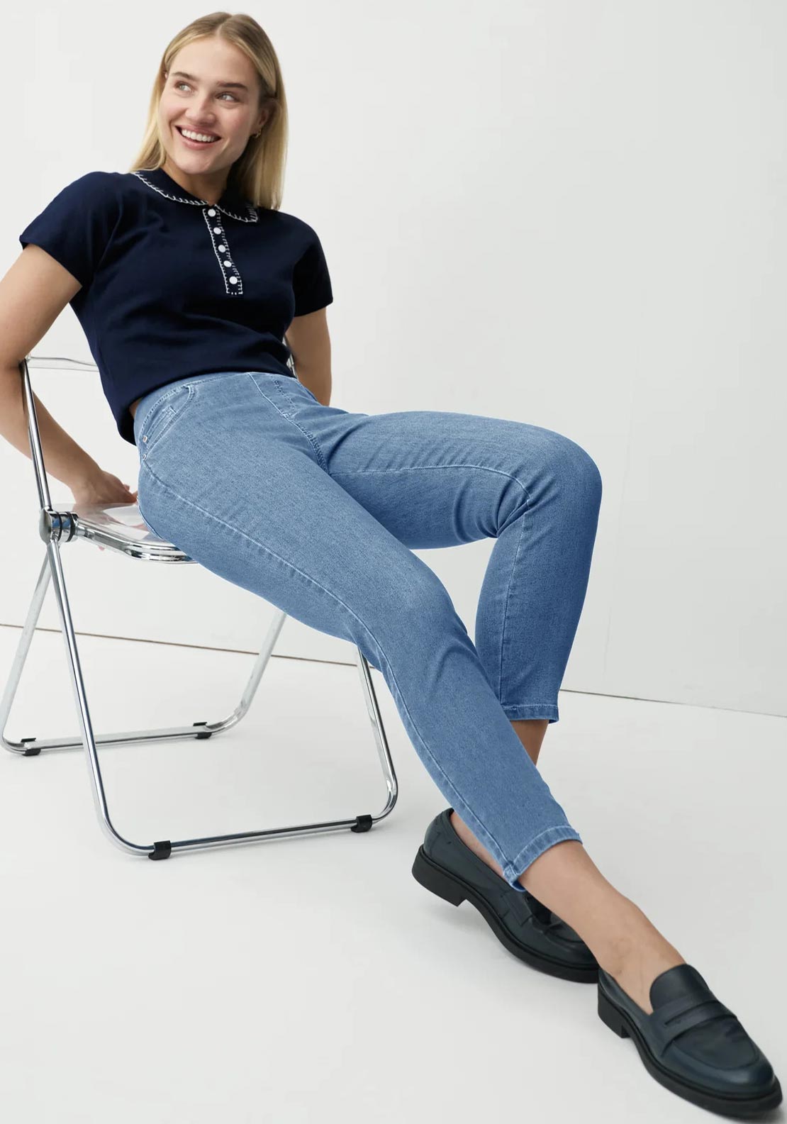 Anna Montana Angelica Jump in Slim 7/8 Jeans, Light Blue