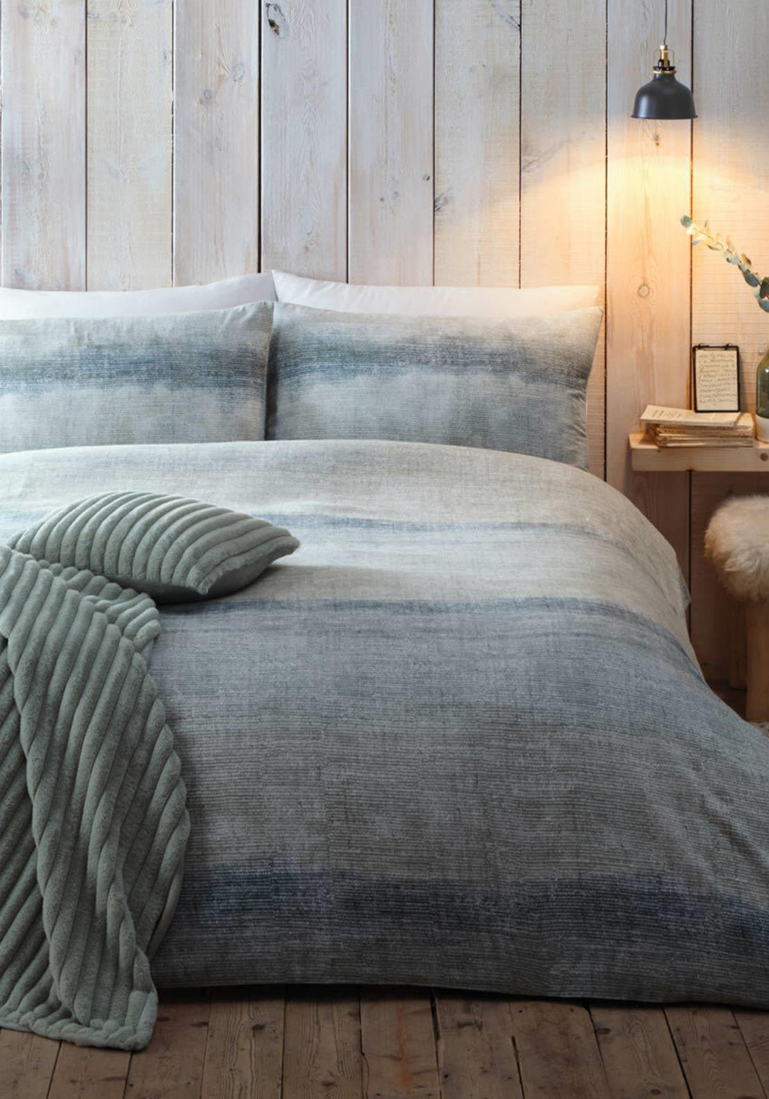 Appletree Hygge Anson Stripe Duvet Cover Set, Green