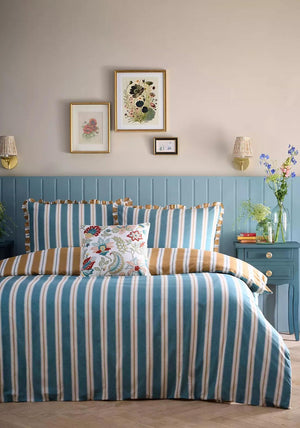 Appletree Eloise Stripe Cotton Duvet Cover Set, Teal Blue
