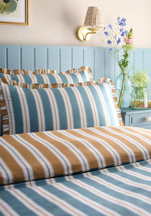 Appletree Eloise Stripe Cotton Duvet Cover Set, Teal Blue