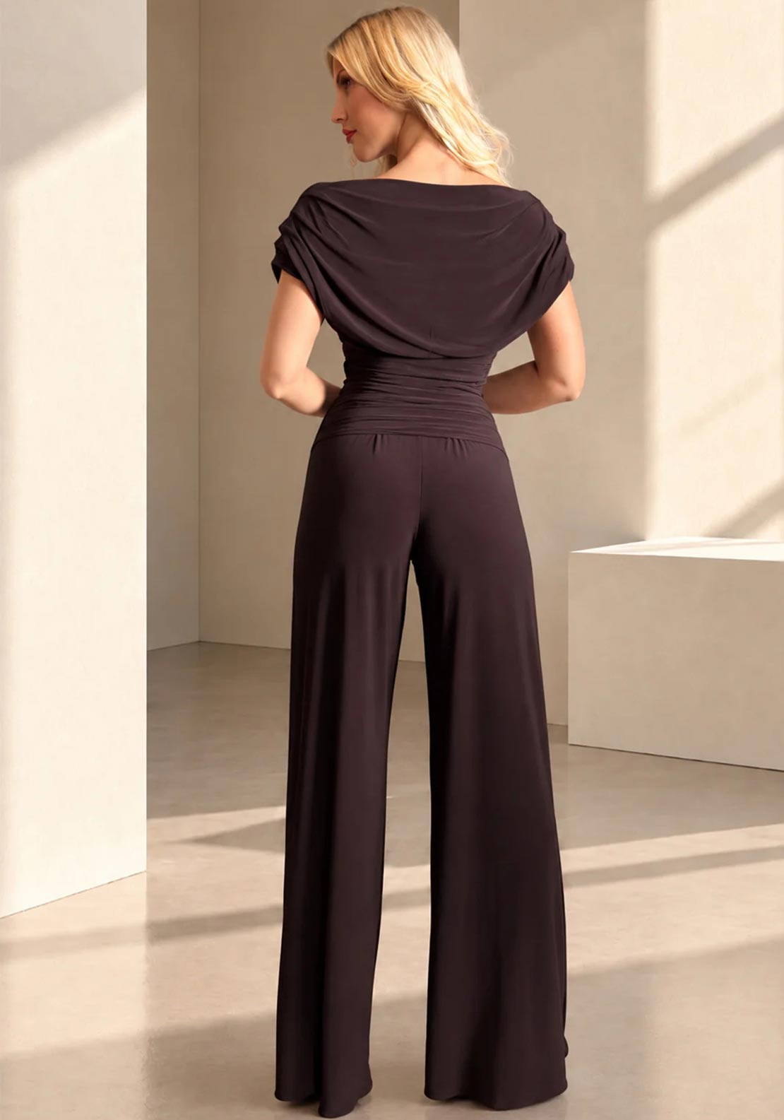 Atom Label Carbon Off The Shoulder Jumpsuit, Dark Chocolate Brown