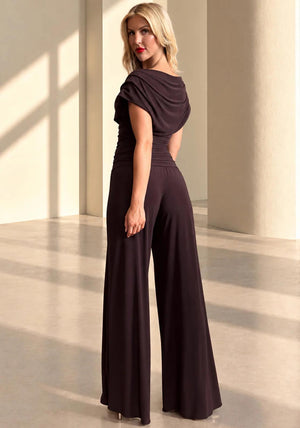 Atom Label Carbon Off The Shoulder Jumpsuit, Dark Chocolate Brown