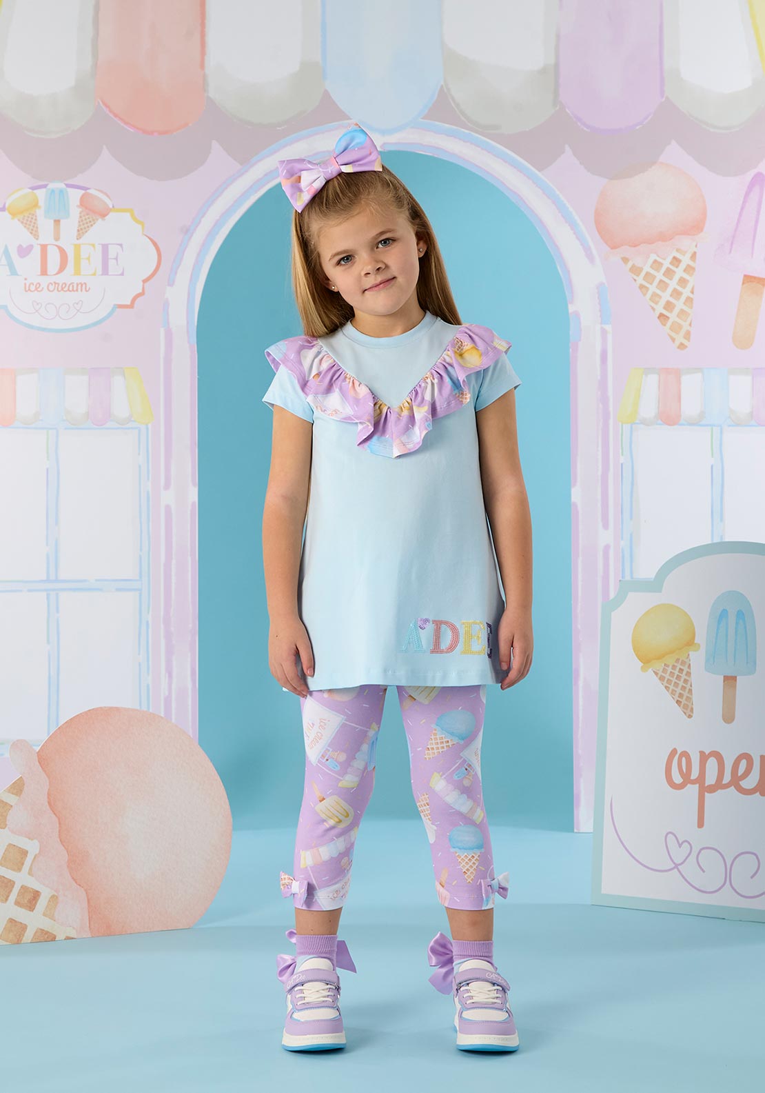 A Dee Girls Scarlett Ice Cream Top and Legging Set, Blue Multi