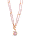 Absolute Disc & Stone Layered T Bar Necklace, Rose Gold & Pink