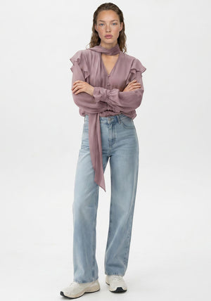 Vero Moda Sabrina Long Sleeve Scarf Flounce Top, Purple
