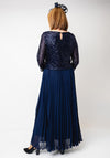 Allison Sequin Pleated Long Dress, Navy